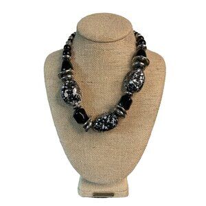 Chucky Graduated with a Black Beaded and Silver Spacer Statement Necklace